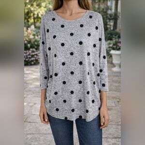 Olivia Blu Gray Polka Dot Dolman Top